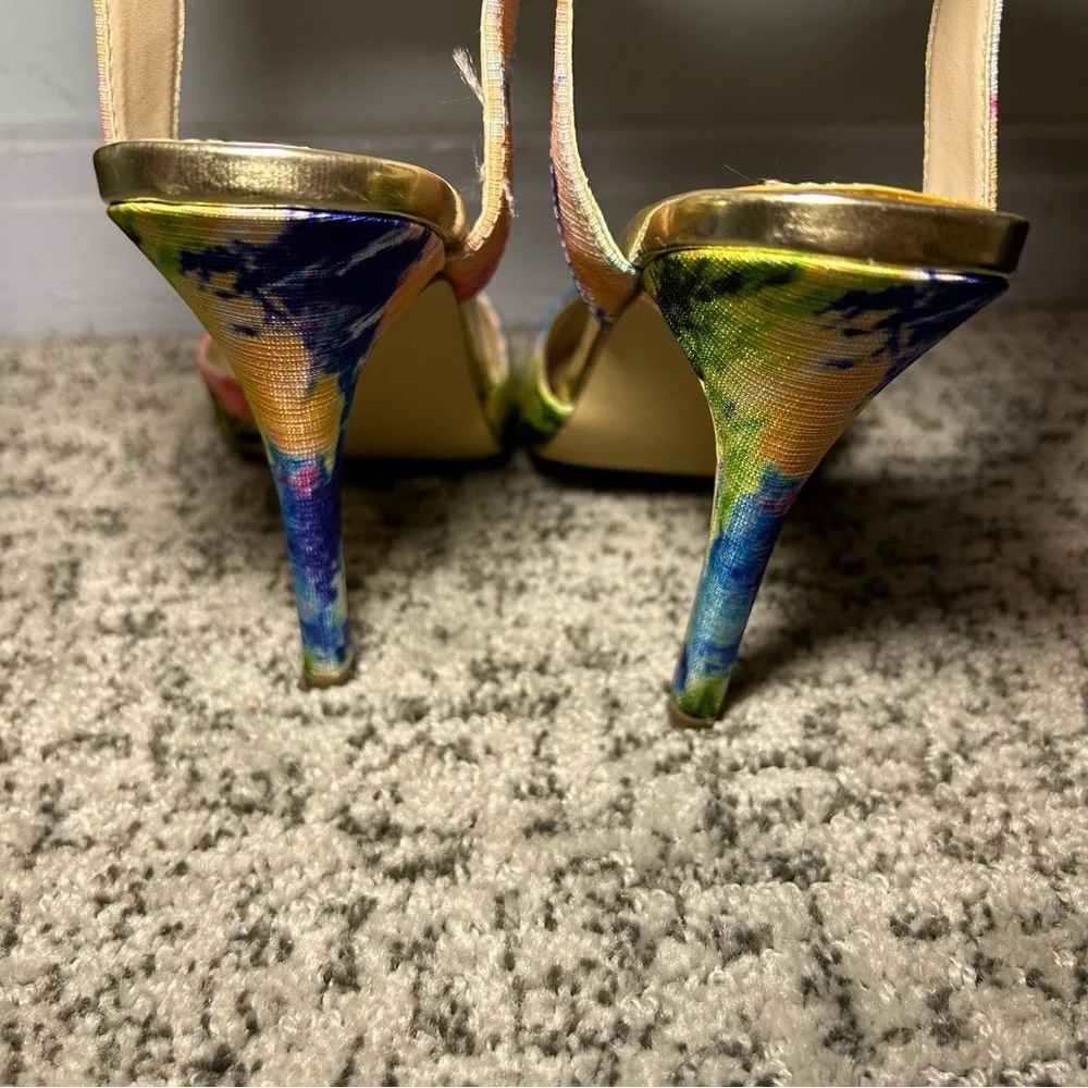 Steve Madden Peggie Tie-Dye Pointed Toe Gold Ankle Strap Heels Size 7.5